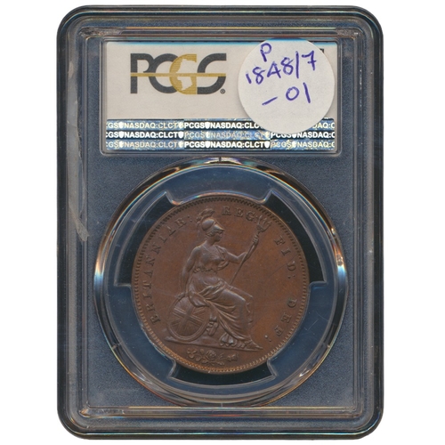 597 - 1848/7 penny in PCGS plastic holder, graded MS63BN. (See photo) (Y)