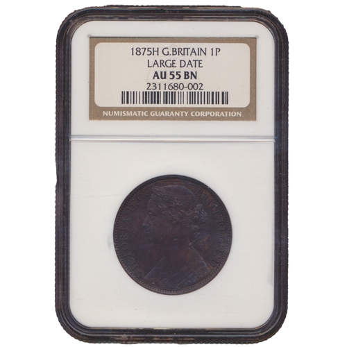 603 - 1875H penny in NGC plastic holder graded AU55BN. (See photo) (Y)