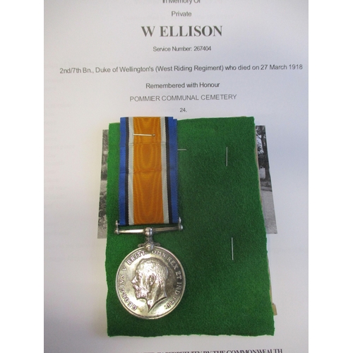 10 - WW1 range with:
1. WW1 BWM to 5540 Pte W. Ellison W. Rid R. William Ellison (267404) was killed in a... 