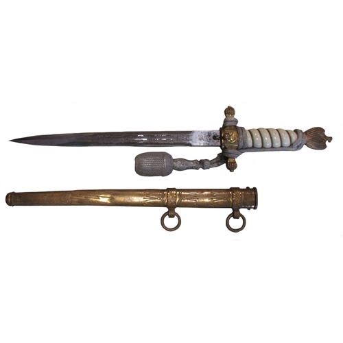 106 - Third Reich Kriegsmarine officer's dagger and scabbard by Eickhorn, fouled anchor etching to both si... 