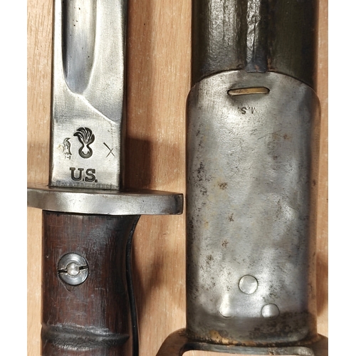 109 - Edged weapon range with Bayonets x4 with scabbards includes German 1884/98 Pattern. 1915 Dated Bayon... 