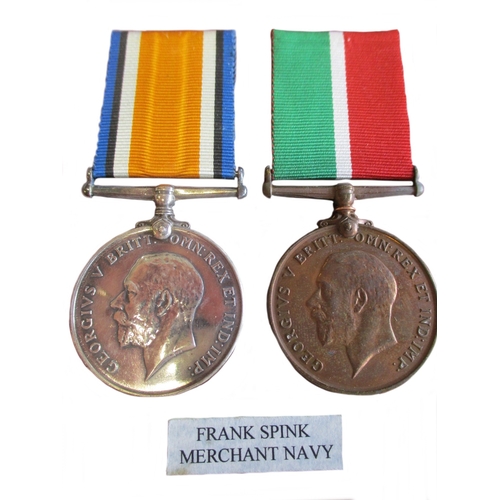 14 - WW1 range with:
1. BWM and Mercantile Marine War Medal to Frank Spink nearly extremely fine. With co... 