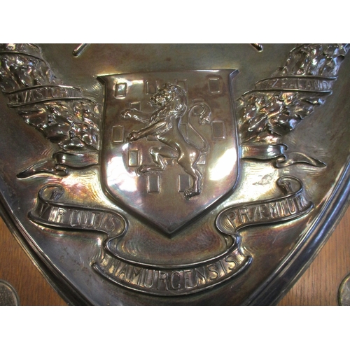 160 - Royal Irish Rifles 1913 large silver and wooden prize shield with Sheffield silver hallmarks by Walk... 