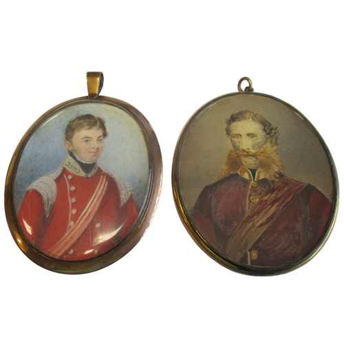 166 - 2 Officer's oval portrait miniatures, 18th/19th century uniforms, measure 72mm x 60mm and 69mm x 55m... 