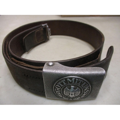 167 - Third Reich Army leather belt and buckle, buckle Gott Mit Uns with no maker's marks, leather tab is ... 