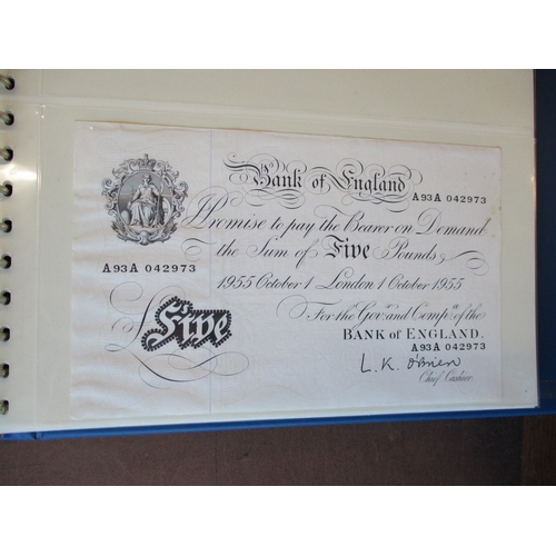 178 - Collection in album with O'Brien white £5 1955 A93A very fine, experimental £1 A01N first run fine, ... 