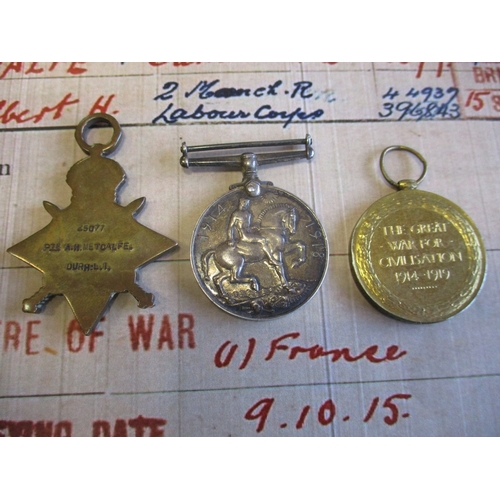 18 - WW1 range with:
1. 1914-15 Star trio to 25077 Pte A.M. Metcalfe Durh L.I. very fine to extremely fin... 