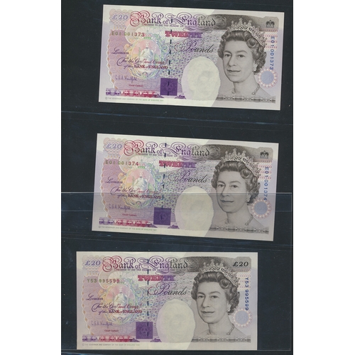 180 - Collection of Faraday £20's, generally uncirculated with Gill A01 006977-978 first run, Kentfield E0... 