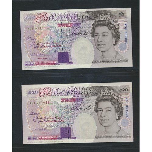 180 - Collection of Faraday £20's, generally uncirculated with Gill A01 006977-978 first run, Kentfield E0... 