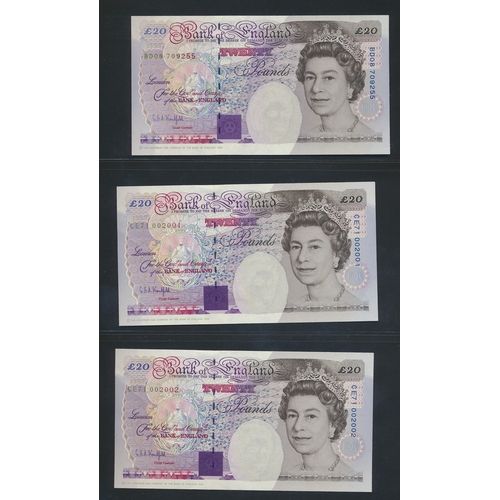 180 - Collection of Faraday £20's, generally uncirculated with Gill A01 006977-978 first run, Kentfield E0... 