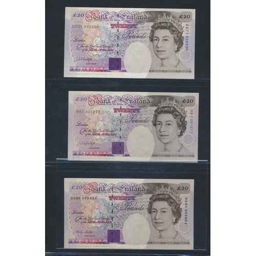 182 - Collection of Faraday £20's with Kentfield X01 first run uncirculated, CE71 extremely fine, Lowther ... 