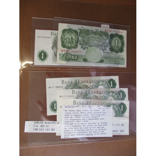 184 - Collection many with interesting serial numbers including 10/- Beale 63C 999999 and 63C 1000000 fine... 