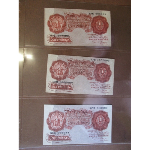 184 - Collection many with interesting serial numbers including 10/- Beale 63C 999999 and 63C 1000000 fine... 