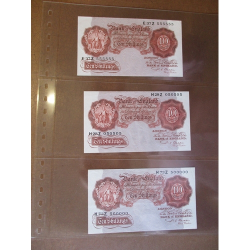 184 - Collection many with interesting serial numbers including 10/- Beale 63C 999999 and 63C 1000000 fine... 