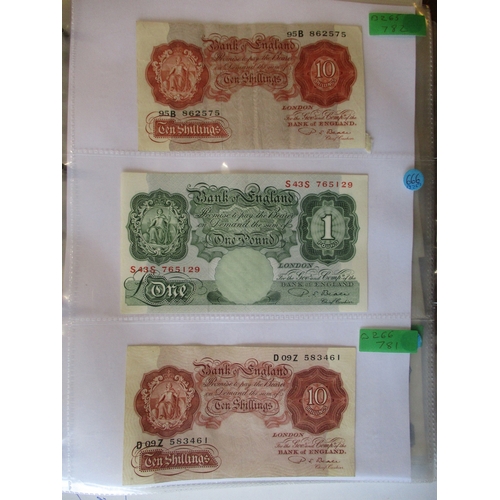 187 - Collection on leaves with 10/- 1940 mauve Z14E extremely fine, £1 Warren-Fisher 1923 M1/32 very fine... 