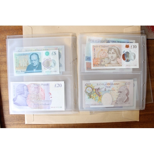 203 - Range with Page £20 fair, Somerset £10 AX21 uncirculated, £5 JZ71 extremely fine, £1 CS30 uncirculat... 