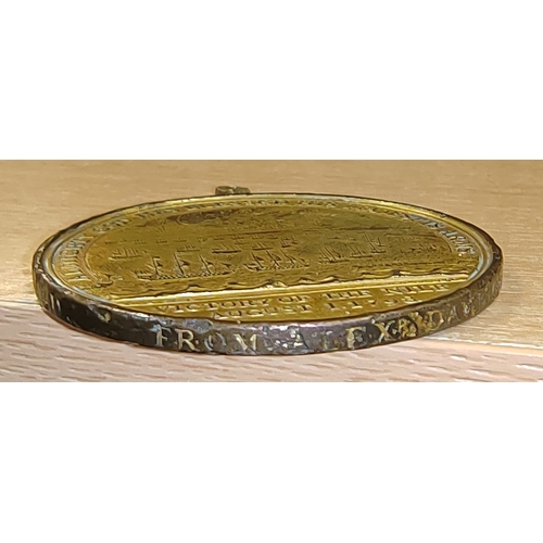 21 - 1798 Davison's Nile Medal in gilt bronze, fitted with small ring mount, engraved in field above flee... 