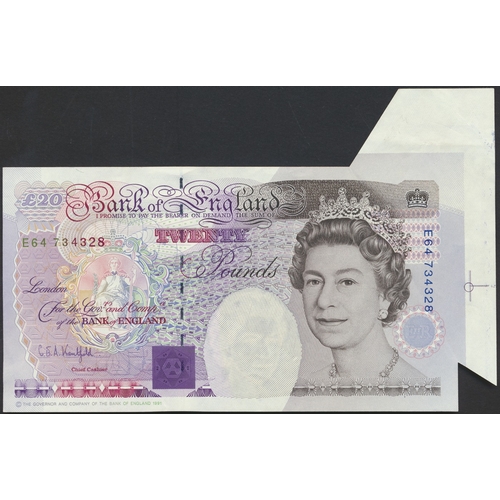 253 - G.E.A. Kentfield. £20 Faraday E64 734328 paper fold error extra paper with sheet margin at right and... 