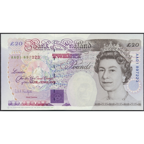 255 - G.E.A. Kentfield. £20 Faraday AA01 897223 first run uncirculated. (Duggleby B375) (See photo) (N)