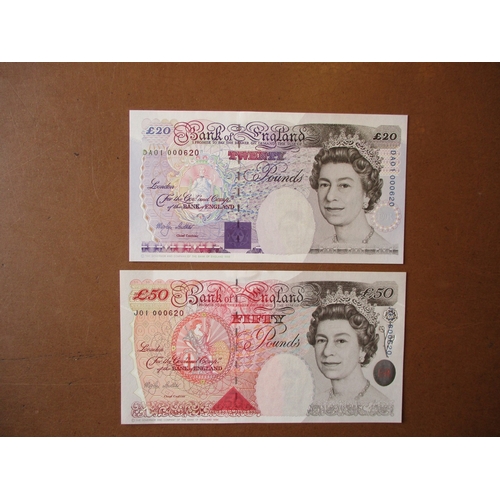 261 - Merlyn Lowther. 1999 first prefixes set uncirculated with £5 Stephenson EA01 000620, £10 Dickens KL0... 