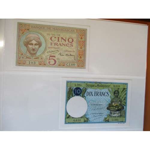 282 - World collection in album with Madagascar 1930's 5f, 10f and 20f uncirculated, 50f very fine, Greece... 