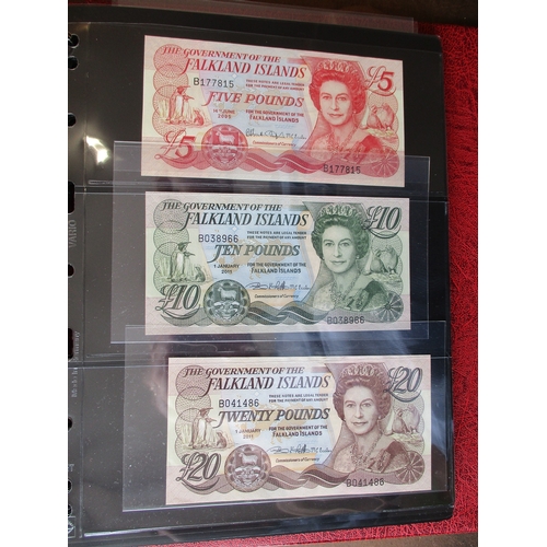 283 - World collection in album with generally uncirculated Falkland Is £5 2005, £10 2011, £20 2011, Canad... 