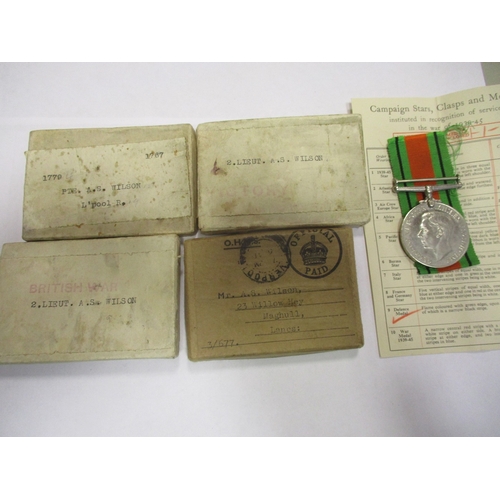 3 - Family range with:
1. WW1 1914-15 Star trio and WW2 Defence Medal to 2 Lieut A.S. Wilson (1779 Pte A... 