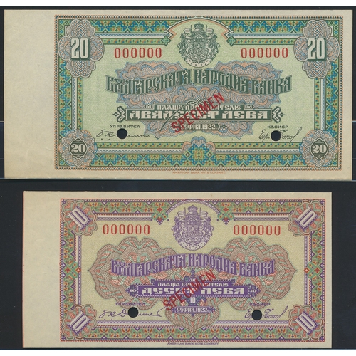 312 - Bulgaria. 1922 10 leva and 20 leva 000000 overprinted 