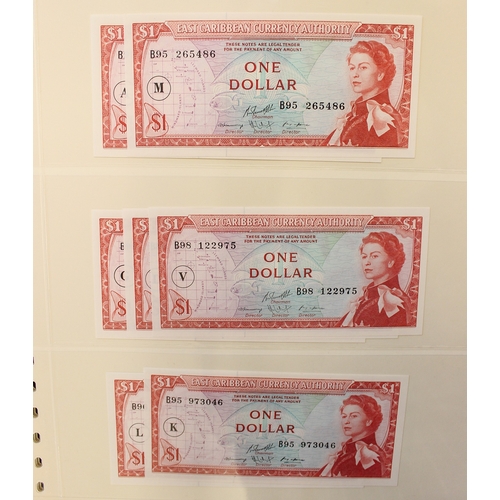 322 - East Caribbean States. Uncirculated collection on leaves with 1965 $1 signature 10 letter in circle ... 