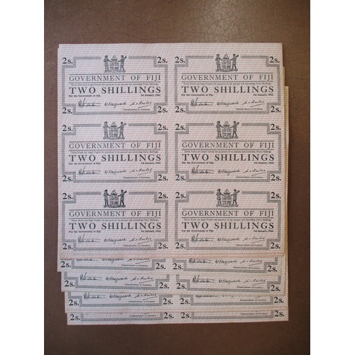 324 - Fiji. 1942 2 shillings remainder without serial numbers sheet of 6 (15) uncirculated. (Krause 50r2) ... 