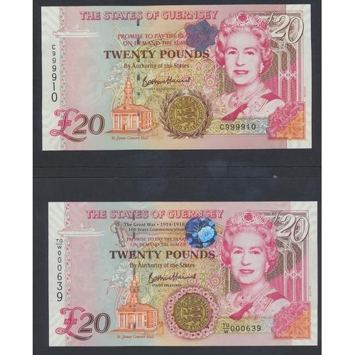 328 - Guernsey. Collection generally uncirculated including many low and high serial numbers with £20's Lo... 