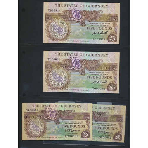 329 - Guernsey. Collection of £5's generally uncirculated including many low and high serial numbers with ... 