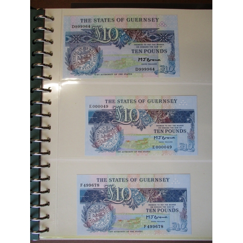 330 - Guernsey. Collection of £10's generally uncirculated including many low and high serial numbers with... 