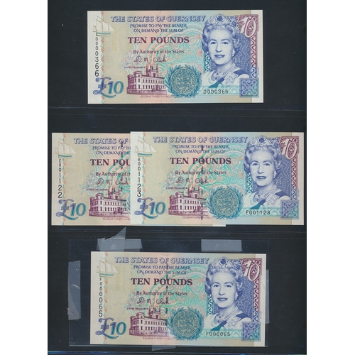 330 - Guernsey. Collection of £10's generally uncirculated including many low and high serial numbers with... 