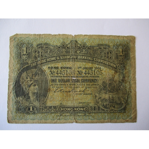 335 - Hong Kong. Hong Kong and Shanghai Banking Corporation 1904 $1 445105 one printed signature poor. (N)