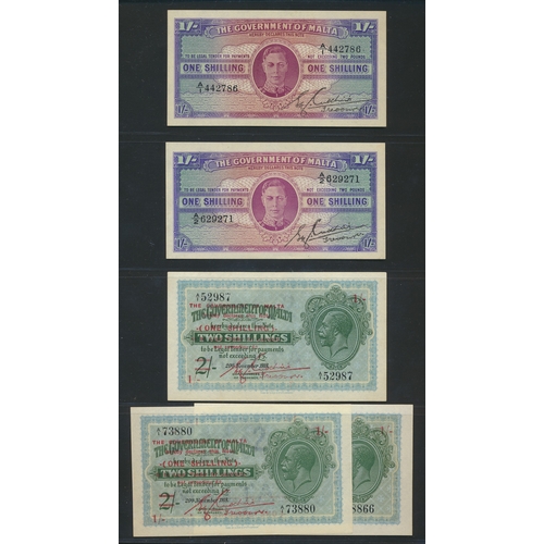 346 - Malta. Collection with 1939 2/6d good fine, 1940 1/- on 2/- uncirculated (3) and extremely fine, 194... 