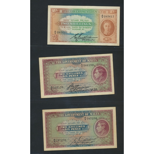 346 - Malta. Collection with 1939 2/6d good fine, 1940 1/- on 2/- uncirculated (3) and extremely fine, 194... 