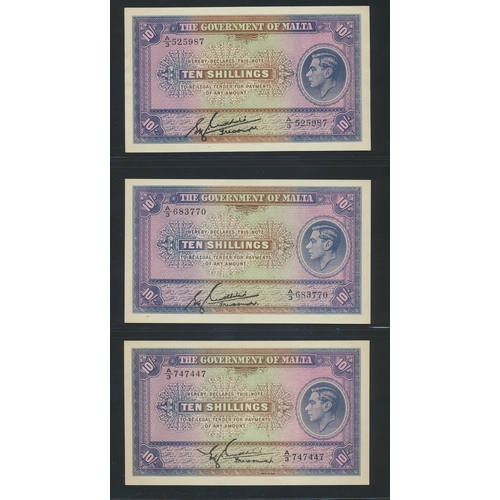 346 - Malta. Collection with 1939 2/6d good fine, 1940 1/- on 2/- uncirculated (3) and extremely fine, 194... 