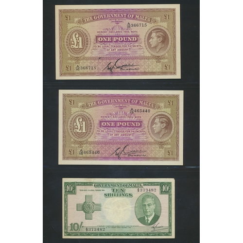 346 - Malta. Collection with 1939 2/6d good fine, 1940 1/- on 2/- uncirculated (3) and extremely fine, 194... 