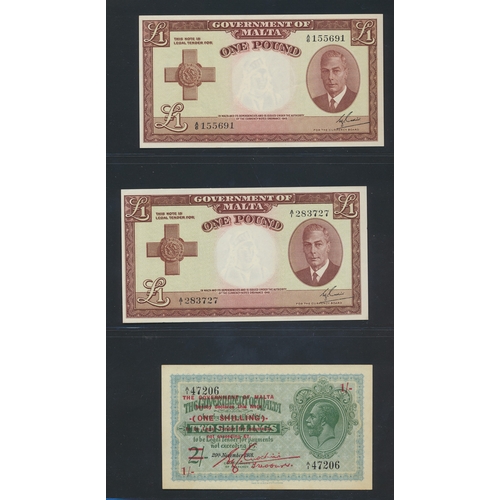 346 - Malta. Collection with 1939 2/6d good fine, 1940 1/- on 2/- uncirculated (3) and extremely fine, 194... 