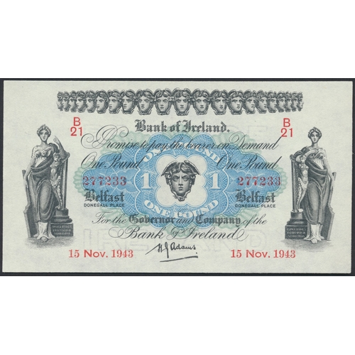 368 - Northern Ireland. Bank of Ireland 1943 (15th November) £1 B/21 277233 uncirculated. (Banknote Yearbo... 