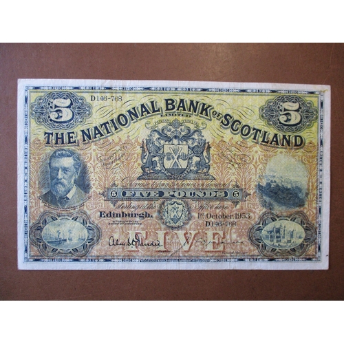 376 - Scotland. Collection on leaves with National Bank of Scotland £1 1915 fair, 1956, 1958 extremely fin... 