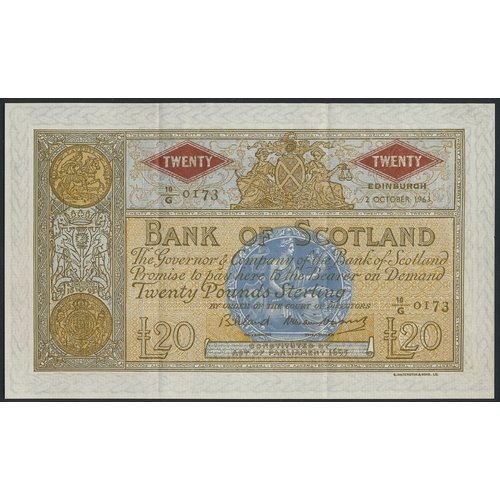 381 - Scotland. Bank of Scotland 1963 £20 10/G 0173 extremely fine. (Banknote Yearbook S143b) (R)