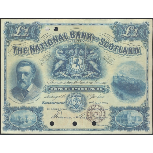 382 - Scotland. The National Bank of Scotland Specimen £1 1893 (2 Jan), perforated with brown Waterlow & S... 