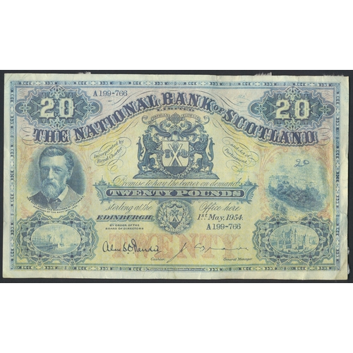 383 - Scotland. The National Bank of Scotland £20 1954 (1 May) A199-766, good fine with adhesive tape atta... 