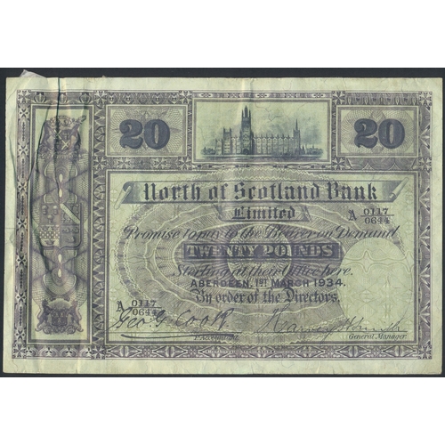 384 - Scotland. North of Scotland Bank Ltd £20 1934 (1 Mar) A 0117/0644, near very fine with adhesive tape... 