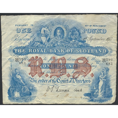 385 - Scotland. The Royal Bank of Scotland £1 1917 (1 Sep) V 592/683, near very fine with adhesive tape at... 