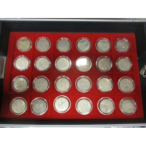 489 - Collection of halfcrowns in 3 trays in metal Leuchturm/Lighthouse coin case, generally fine to very ... 