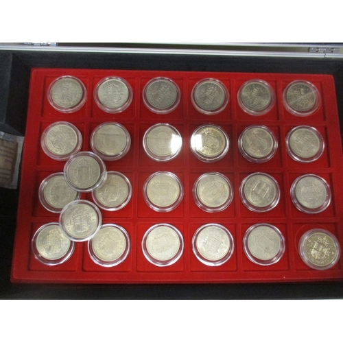 489 - Collection of halfcrowns in 3 trays in metal Leuchturm/Lighthouse coin case, generally fine to very ... 