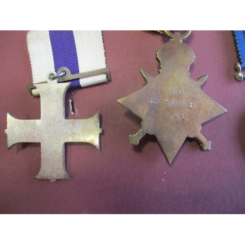 49 - WW1 Military Cross un-named as issued, 1914-15 Star to 697 Sjt O. Mayers R.F.A., BWM and Victory Med... 